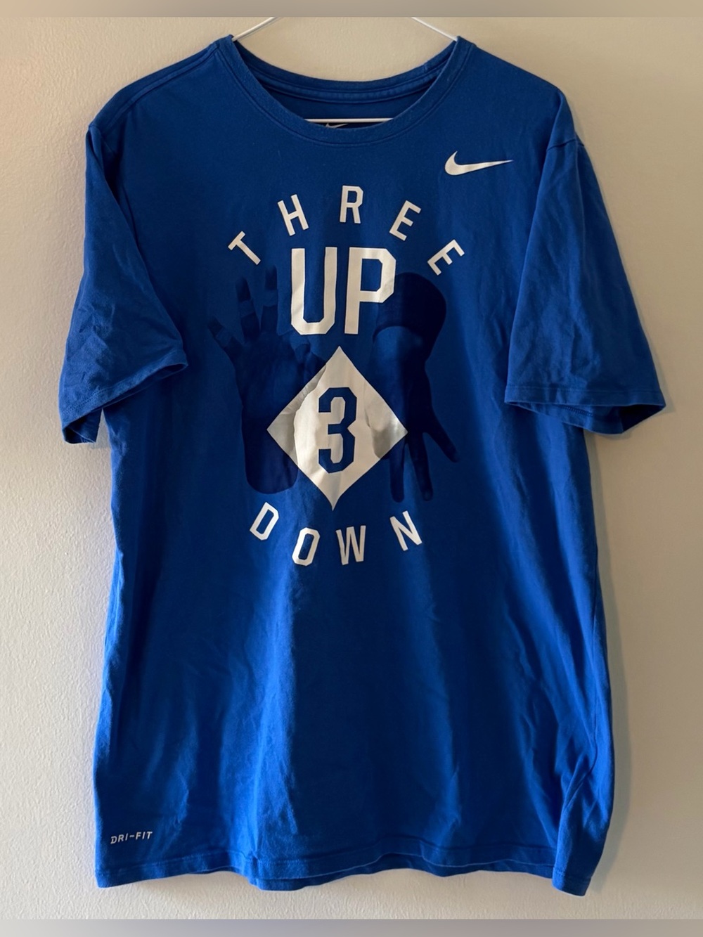 Nike Baseball Three Up 3 Down Dodger Blue White Dri Fit Tee T Shirt-Mens Larg